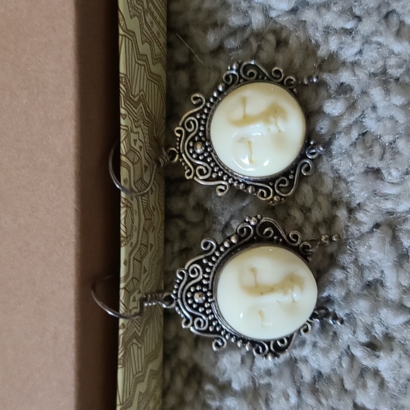 Sterling Silver Moon, Goddess Face Dangle Earrings - Picture 3 of 6